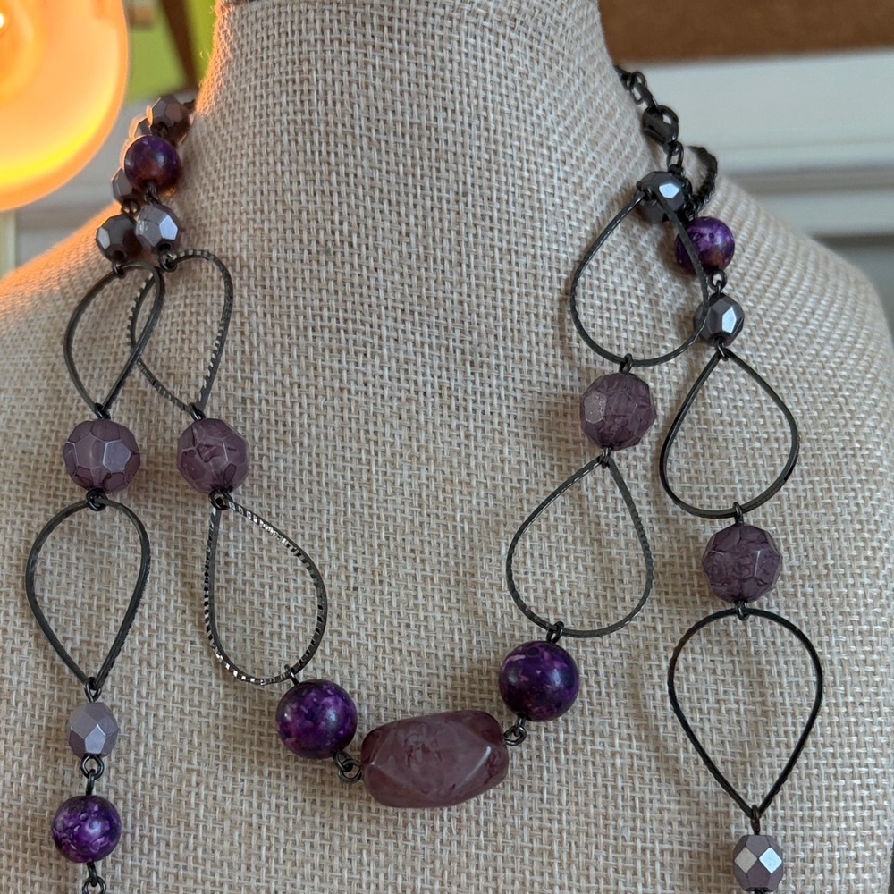 Amethyst  Purple Beaded Necklace 22 in